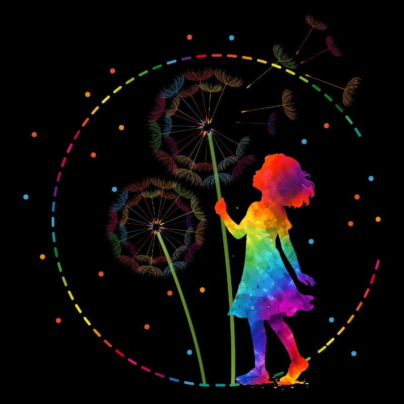 Regenbogen Mädchen mit Pusteblume