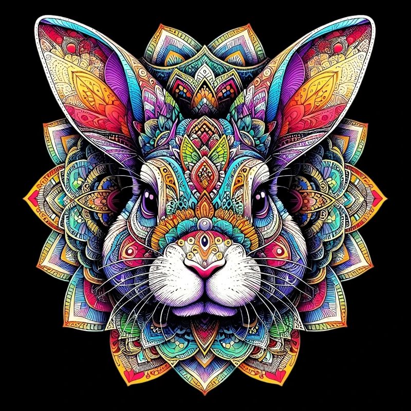 Rabbit decorated with Mandalas