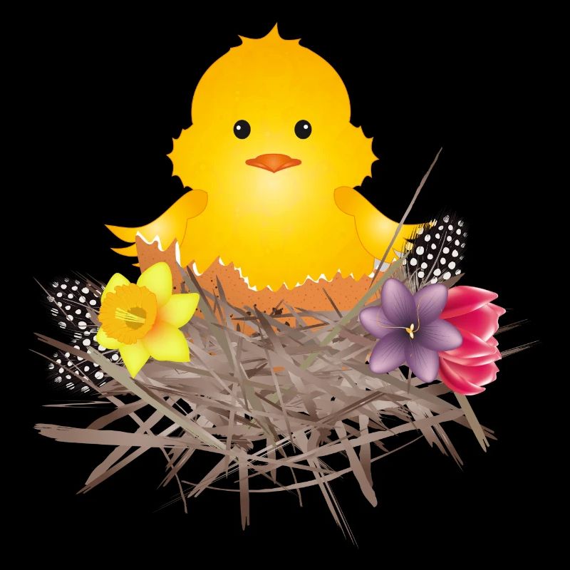 newly hatched chick in eggshell in nest