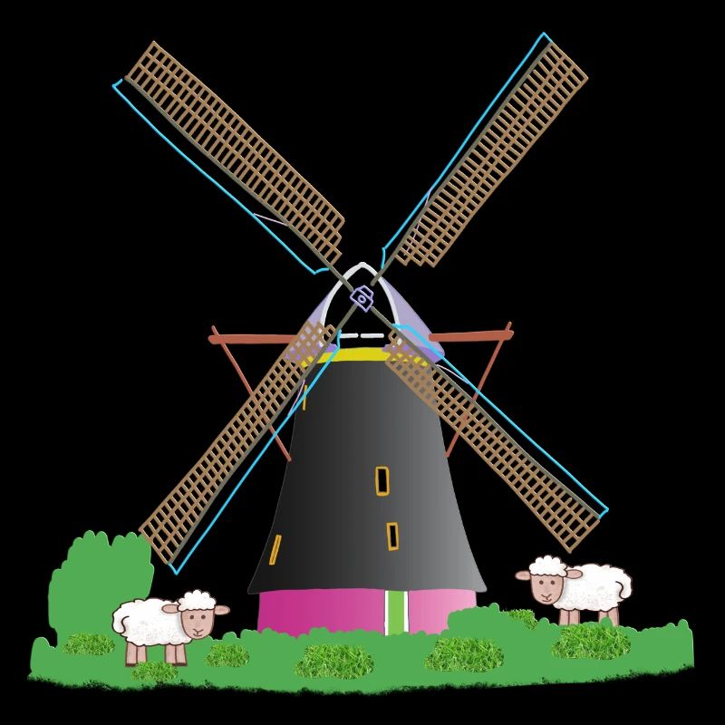 Moulin à vent avec des moutons