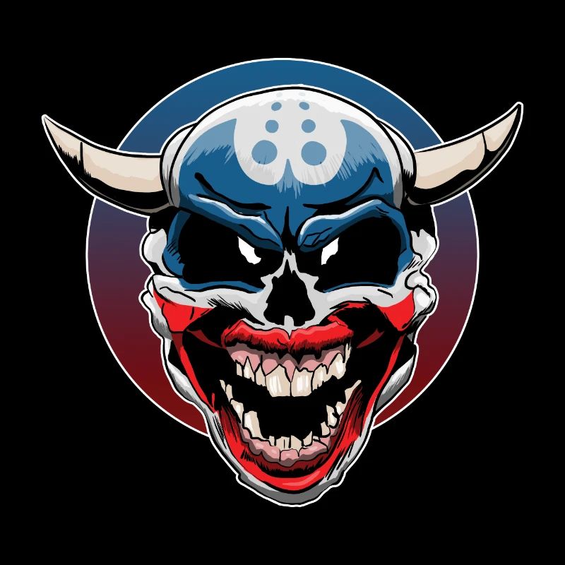 Evil clown skull with demonic laughter
