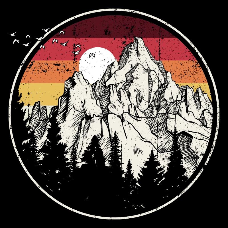 Cercle de coucher de soleil rétro de montagne