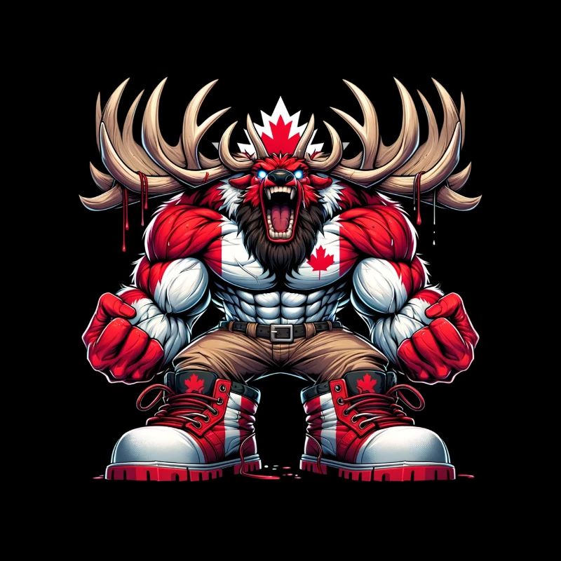 Wapiti du Canada avec drapeau national