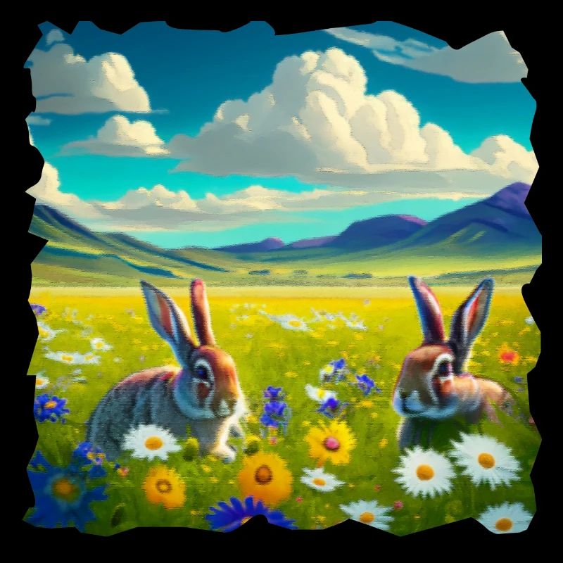 grosse Blumenwiese mit wilden Hasen