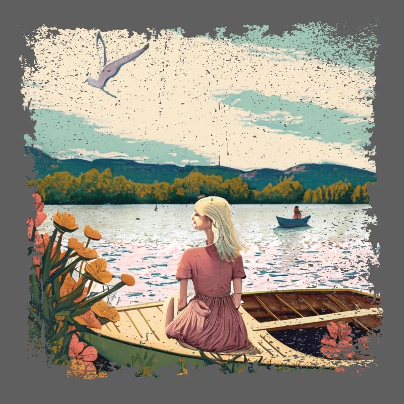 Frau sitzt im Boot am Wasser