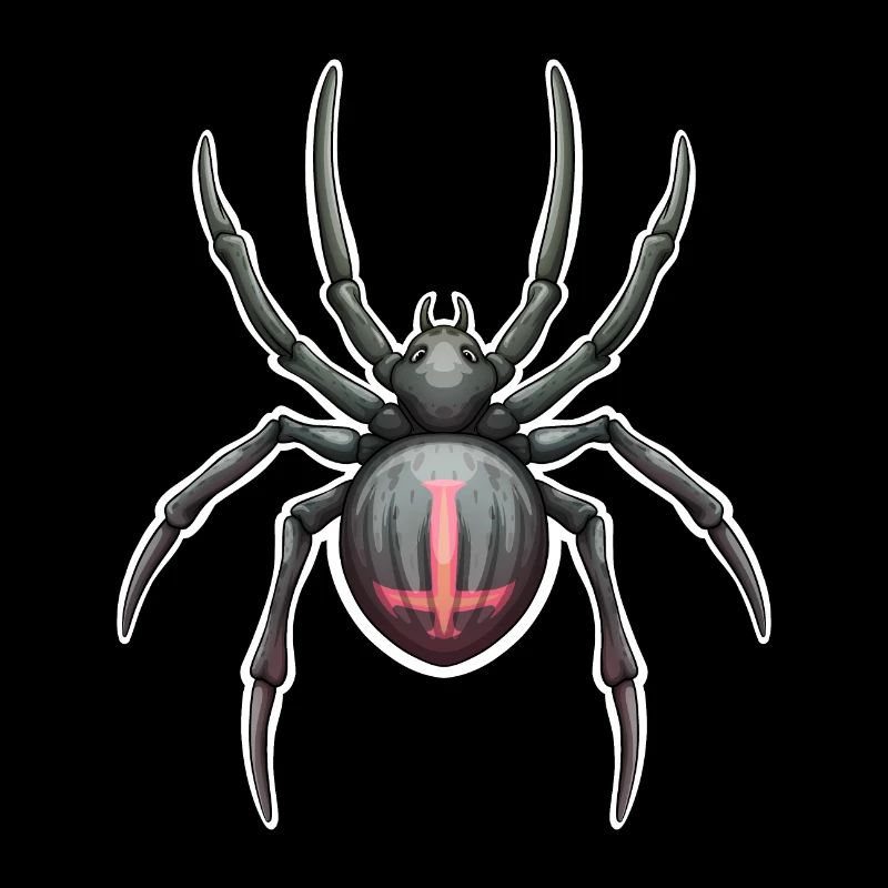 Dunkle Spinne mit rosa Markierungen