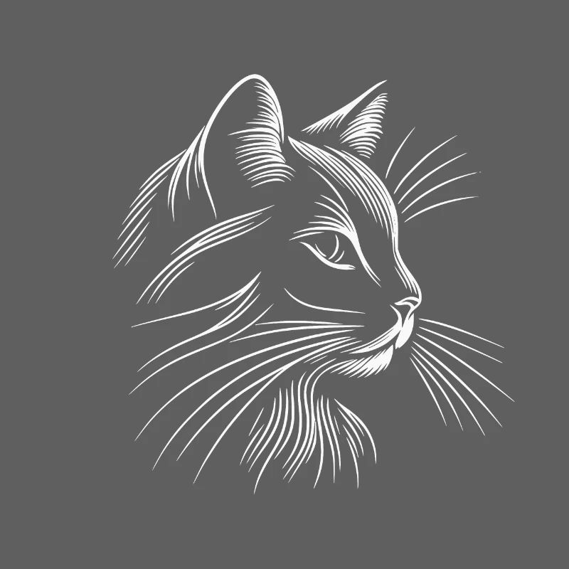 Tête de chat, minimaliste traits blanc