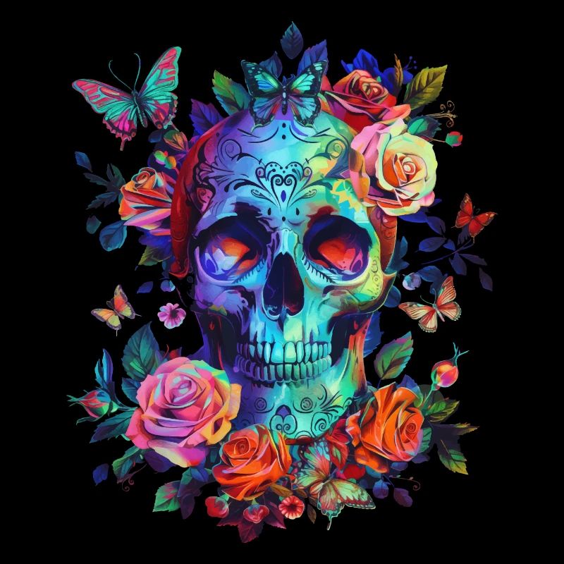 Crâne avec fleurs et papillon