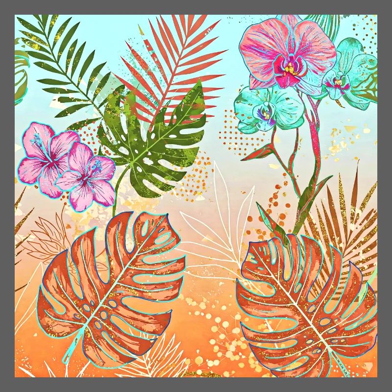 Monstera Tropical Flowers and Leaves Pattern