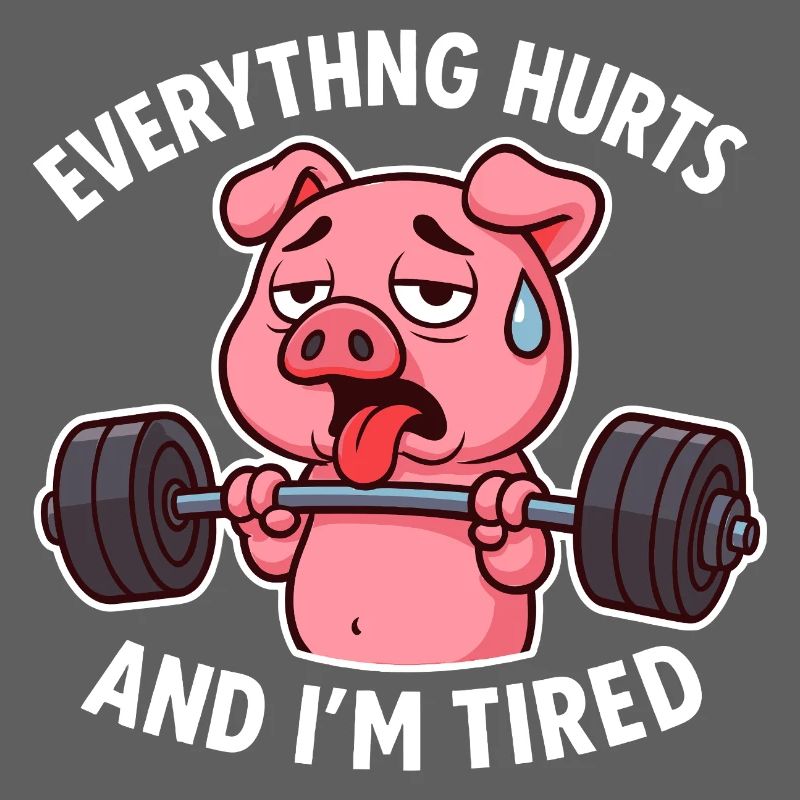 Exhausted Pig Lifting Weights Design