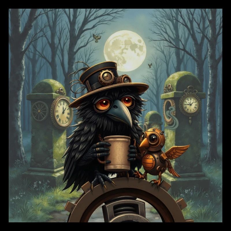 Nacht-Steampunk-Rabe