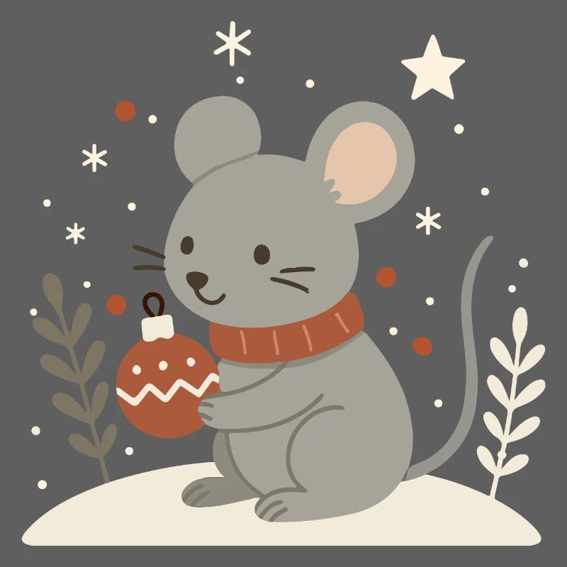 Winterliche Maus mit Weihnachtskugel – Tiermotiv
