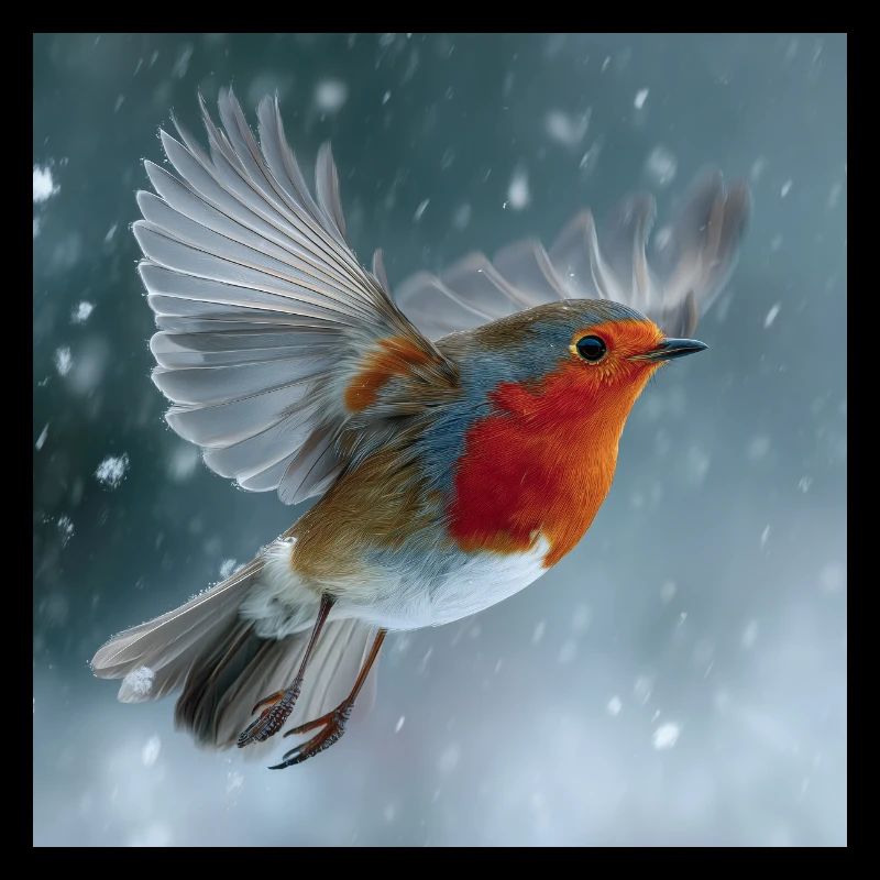 Robins flying in the snow Winter magic in flight