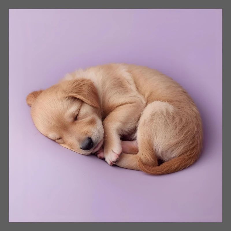 Sleeping Puppy on Lilac Background