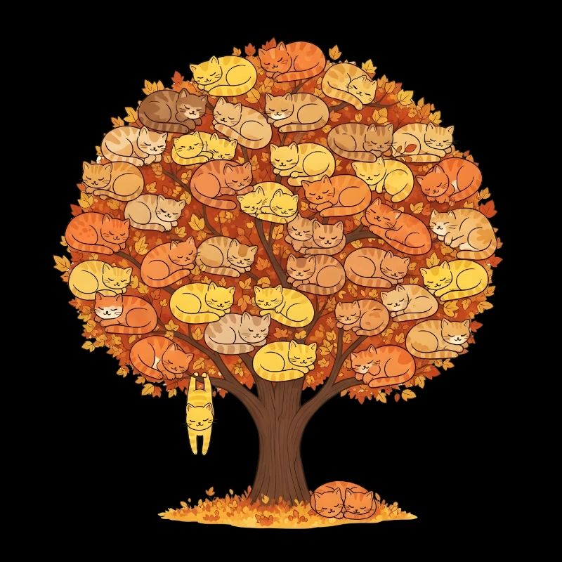 Cat Tree Autumn - Cute Sleeping Cats Design