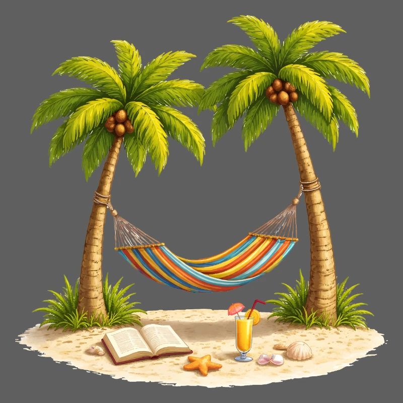 Hammock between palm trees on the beach