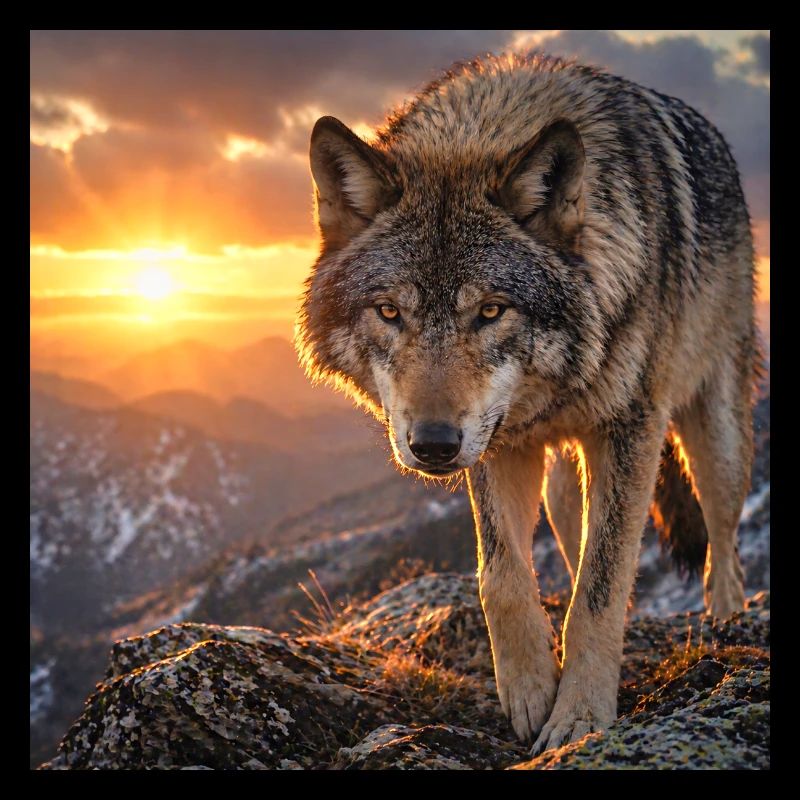 Wolf in sunset mountain