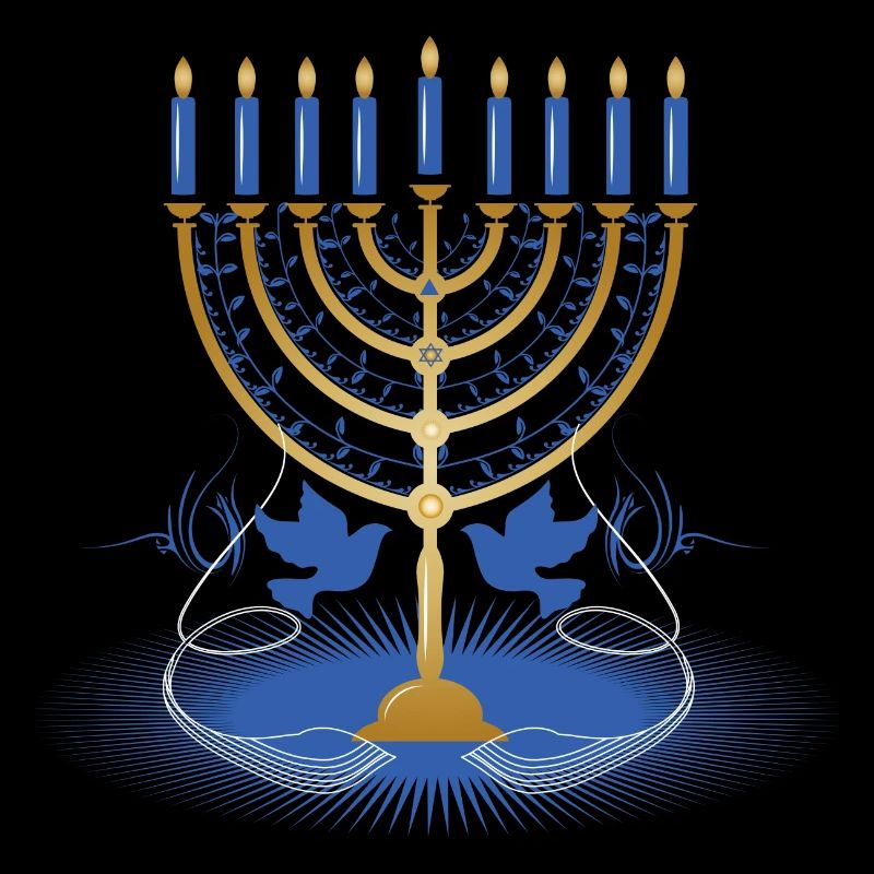 gold-colored Hanukkah candlestick with two doves