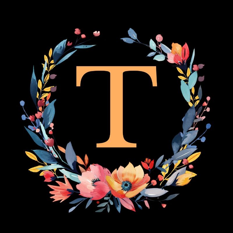 T Monogram, Flower Wreath, Personalizable