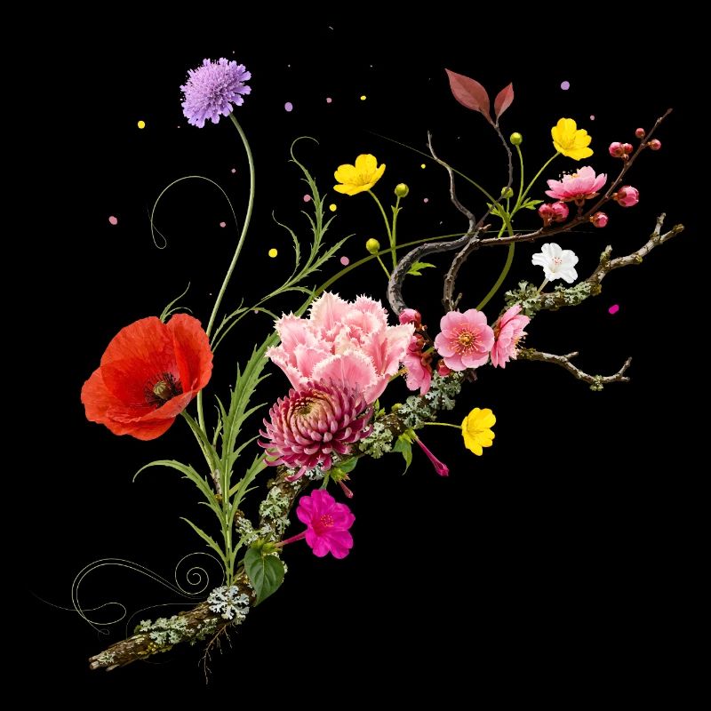 Fleurs sauvages colorées sur la nature Conception de fleurs de branche
