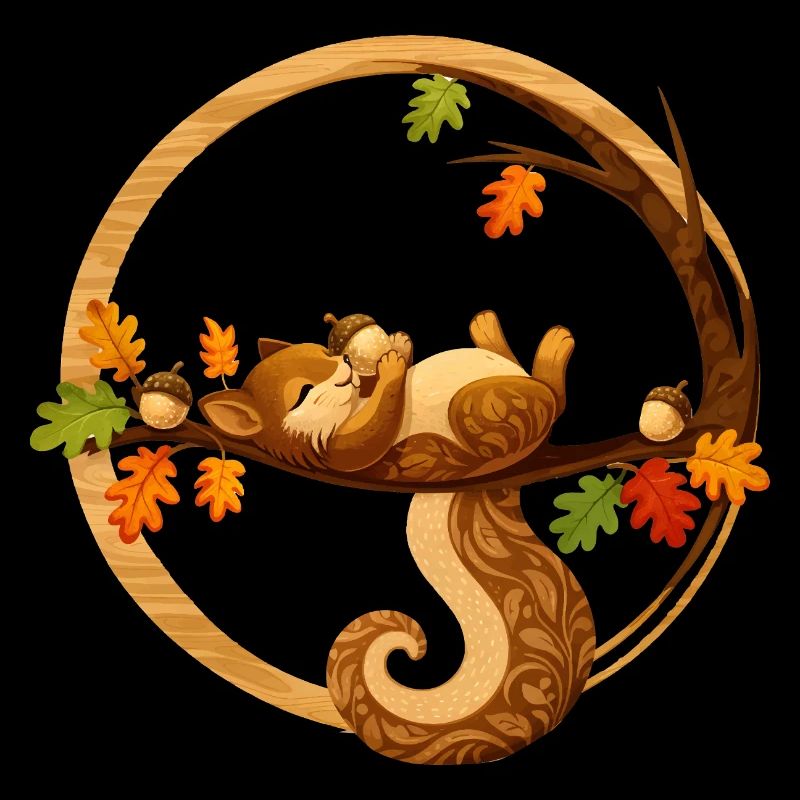Schlafendes Eichhörnchen im Herbstkreis  
