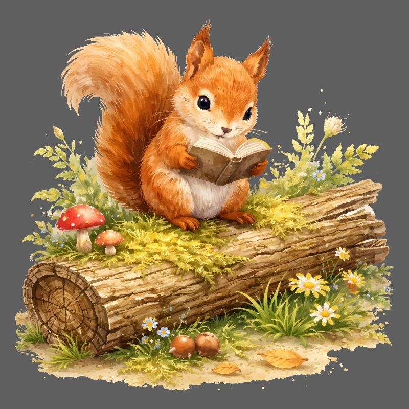Eichhörnchen liest Buch Illustration 