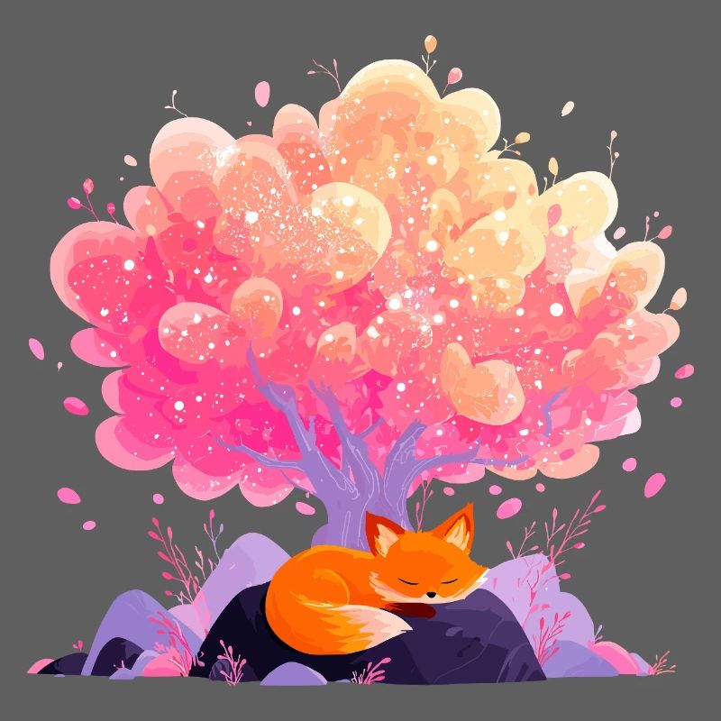 Dream Blossom Tree with Sleeping Fox