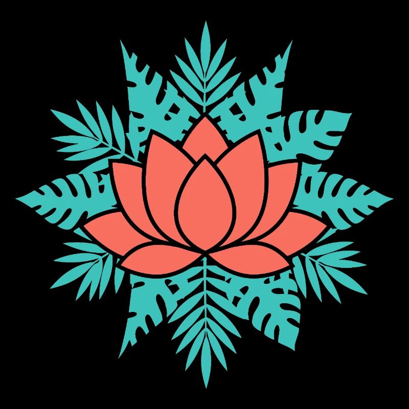 Korallenlotus mit Teal-Blättern