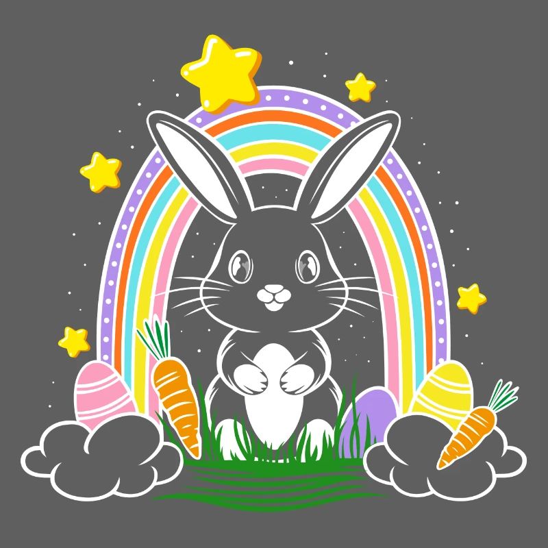 Easter Bunny Bunny with Rainbow and Easter Eggs