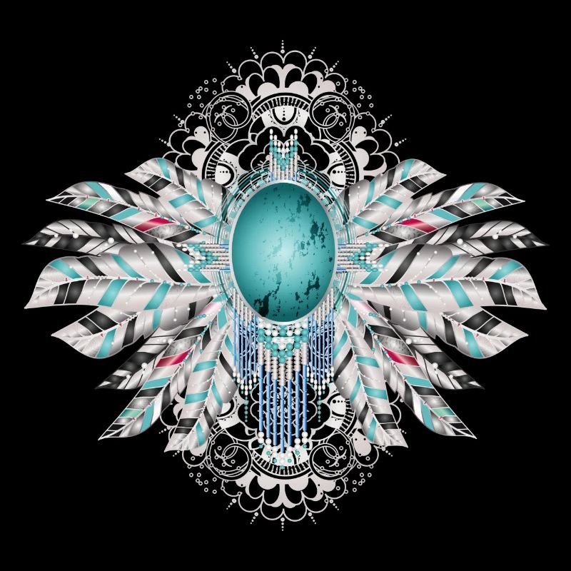 Plumes d’oiseau art avec turquoise dans le style ethno