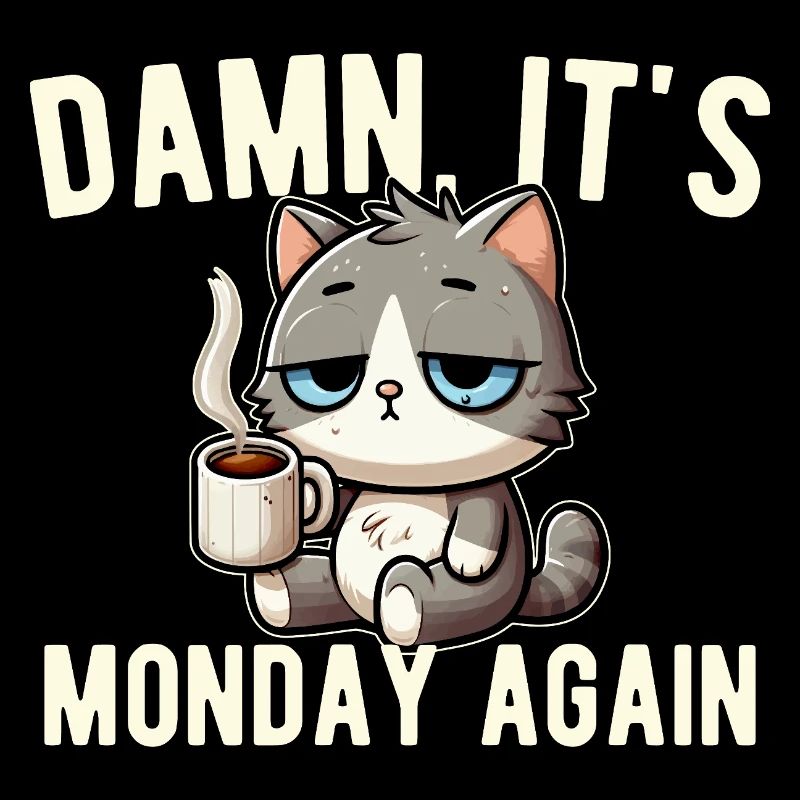 Monday Again Cat Coffee Work Stress Funny