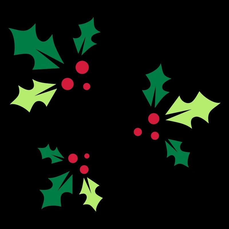 three holly branches with three red berries