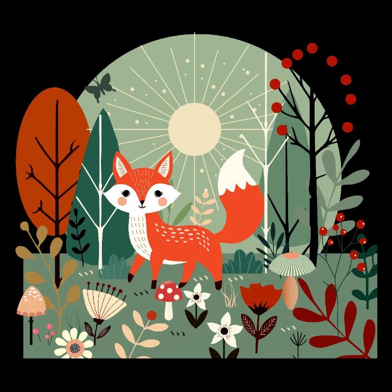 Cheerful fox in sunny forest