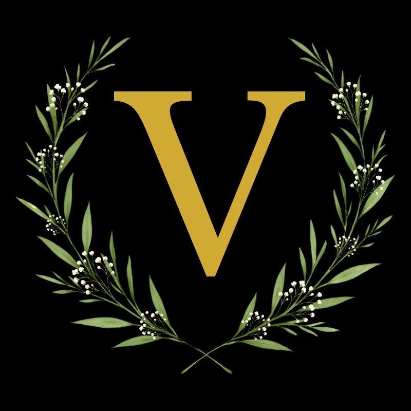 V Monogramm, Eukalyptus Kranz, personalisierbar