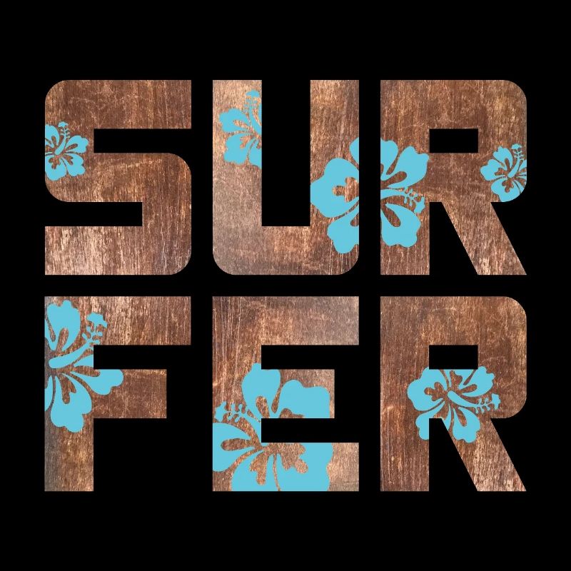 Surfer Hawaii Hibiscus Blossom Surf Wood Pattern
