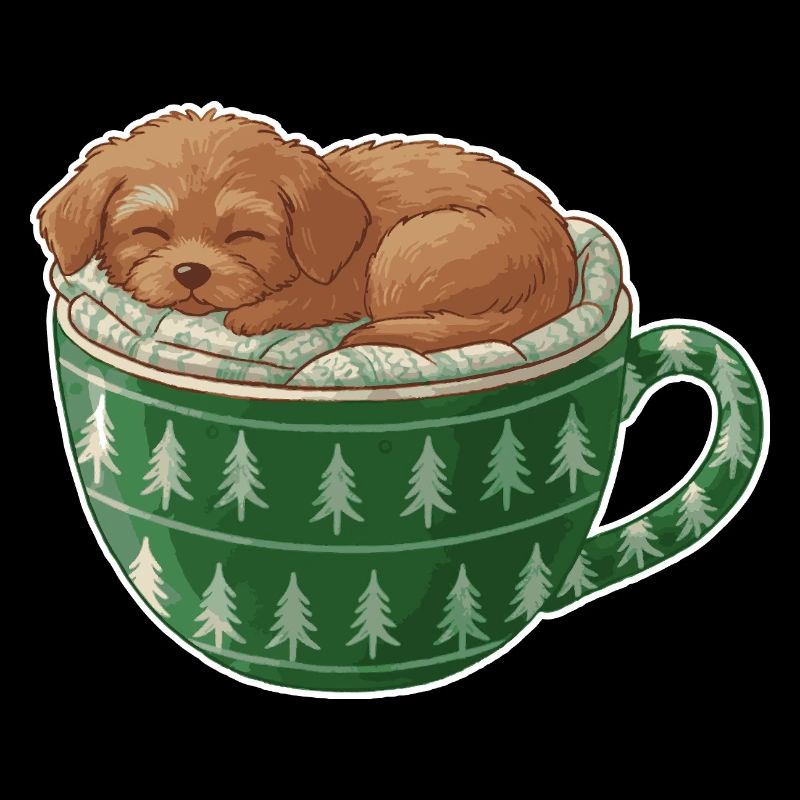 Chiot endormi dans un gobelet vert