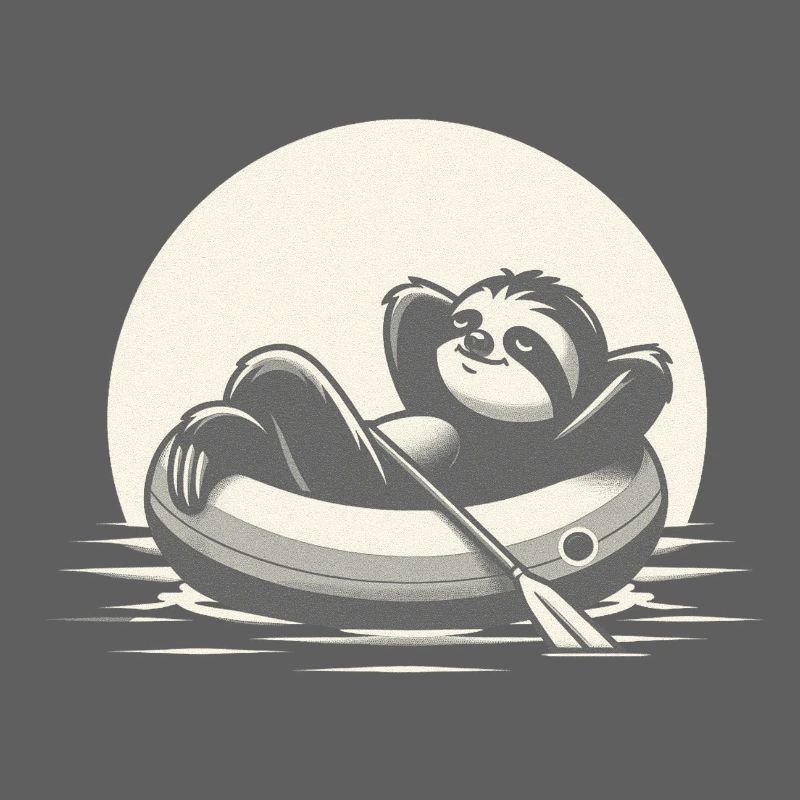 Relaxed sloth in inflatable boat motif