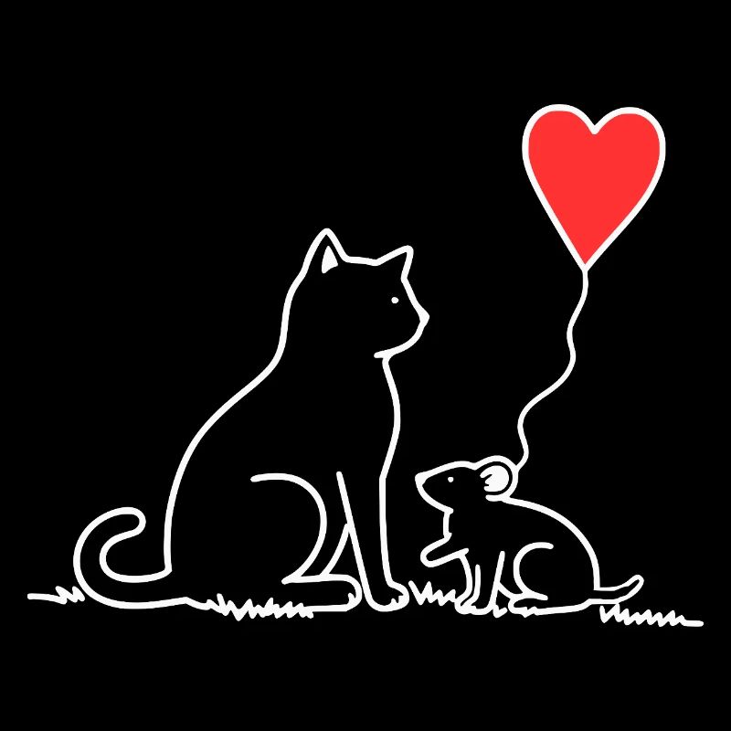 Chat et souris avec ballon en forme de cœur