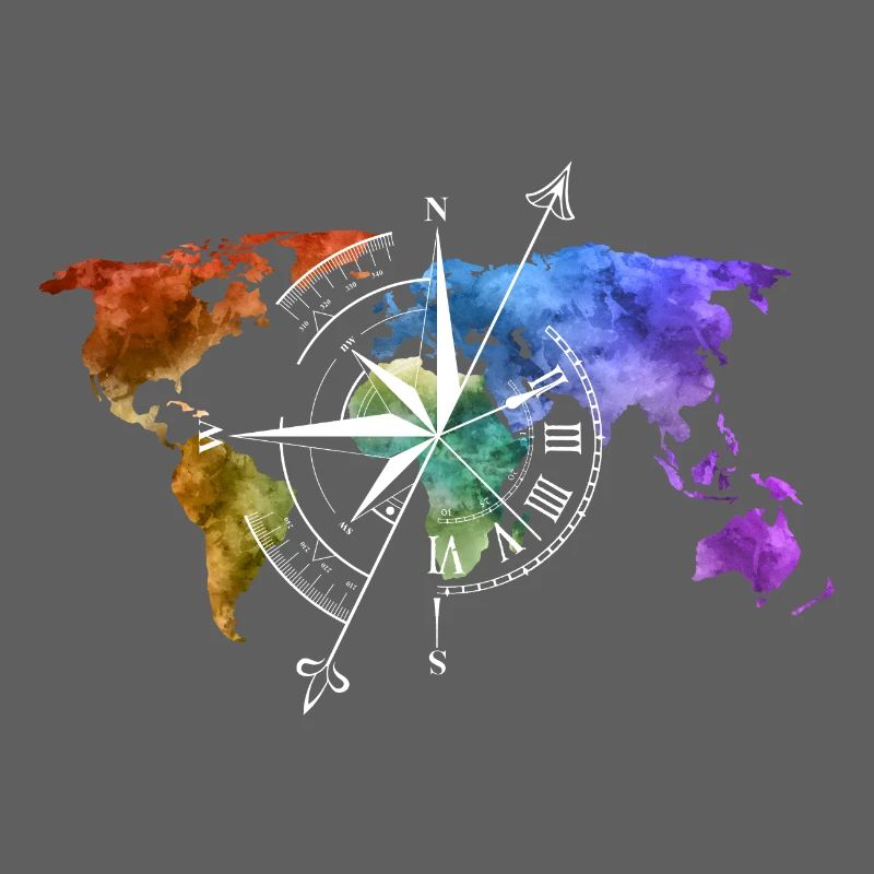 World map compass white