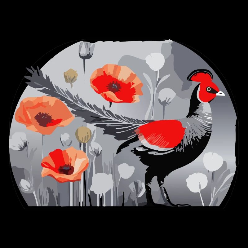Pheasant and Poppies Illustration