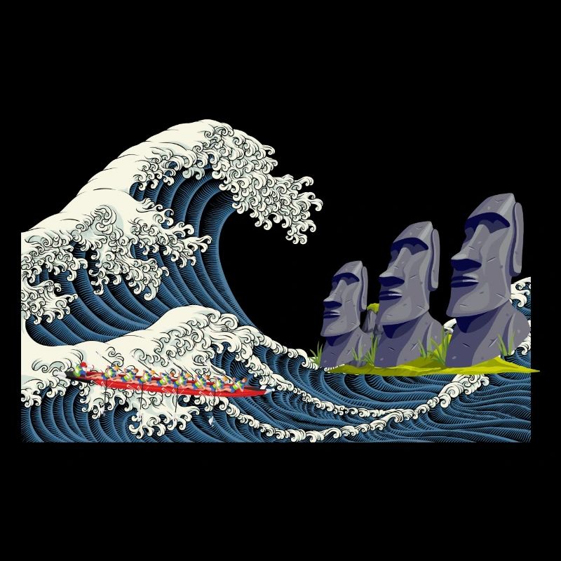Big Wave Hokusai statues easter island chile