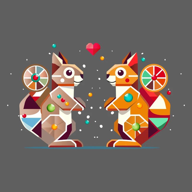 zwei Eichhörnchen mit Herz-farbenfroher Hingucker