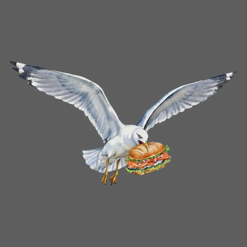 Funny Seagull Steals Fish Rolls Beach