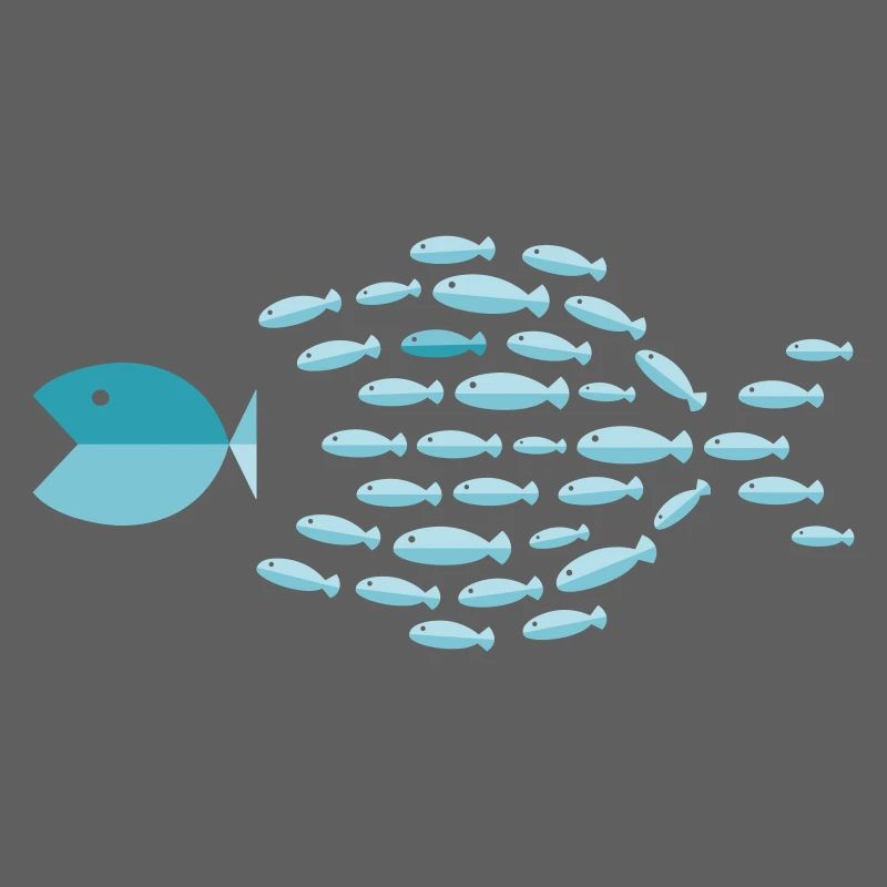 Blue School Silhouette - small fish eat big fish