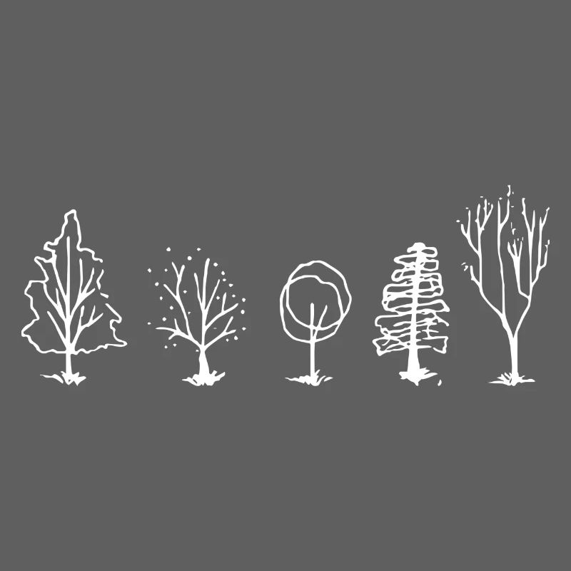 Five Tree Lineart Forest