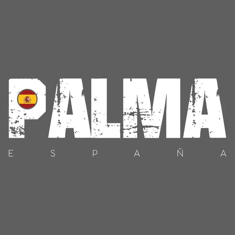 Palma Distressed Text mit Spanien-Flagge