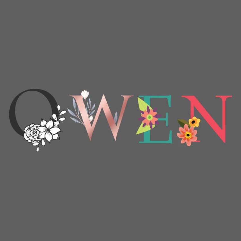 OWEN Name Art avec fleurs brodées