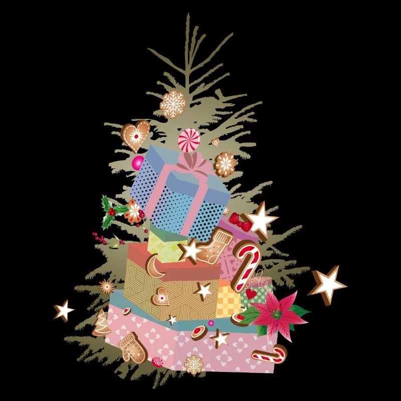 Weihnachtsbaum mit Geschenken und Lebkuchen