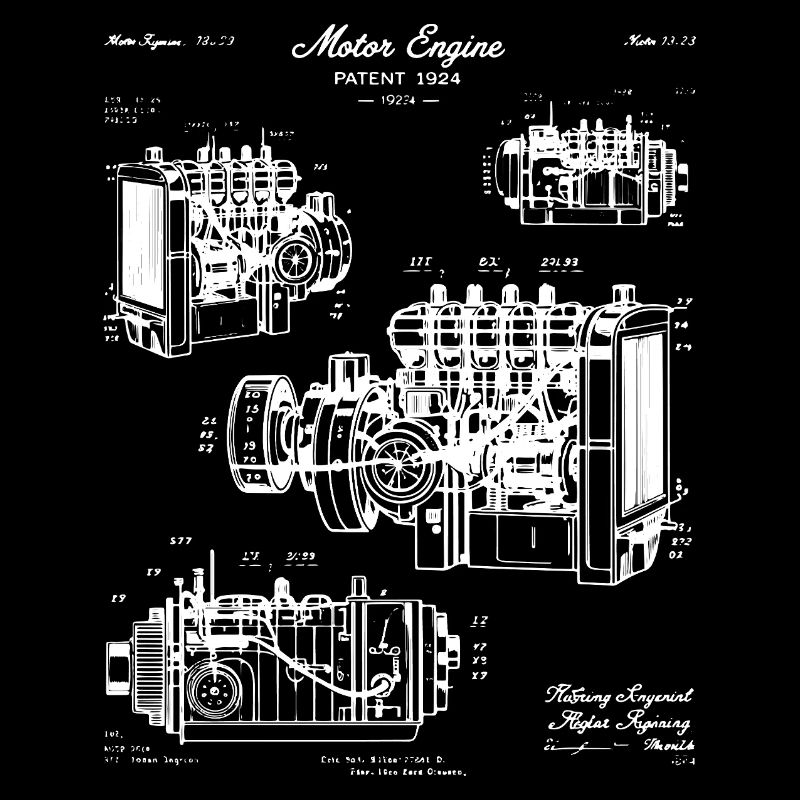 Illustrations vintage de plans de moteur