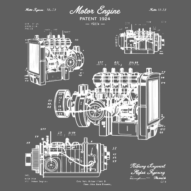 Vintage Engine Blueprint Art